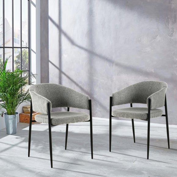 Return Set Of 2 Indus Valley Herbie Curved Back Boucle Dining Chairs Grey