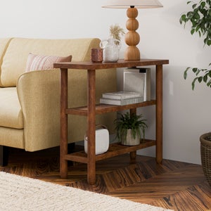 Khari Sofa Side Table- Midtone Mango Wood