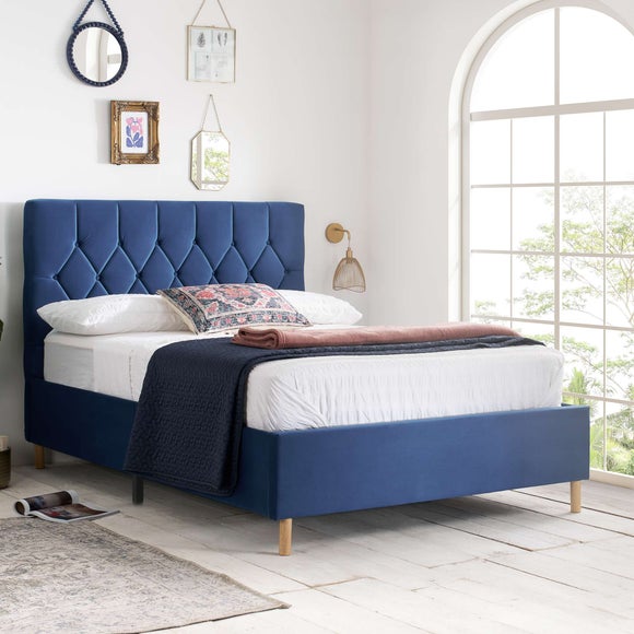 Return Loxley Velvet Bed Frame Double Blue