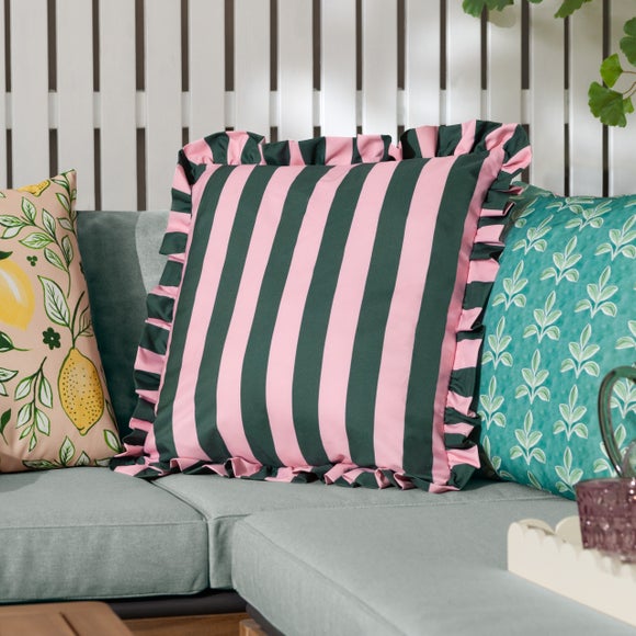 Click to view product details and reviews for Palm Royal Stripe Ruffle Outdoor Square Cushion. Click to view product details and reviews for Palm Royal Stripe Ruffle Outdoor Square Cushion.