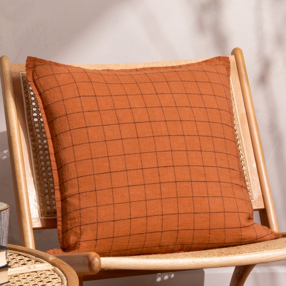 Yard Linen Grid Check Square Cushion Cover