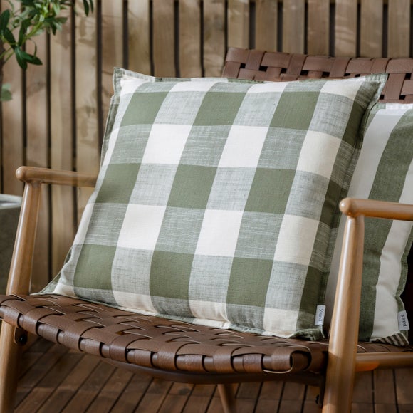 Yard Chesil Check Outdoor Cotton Square Cushion Cover