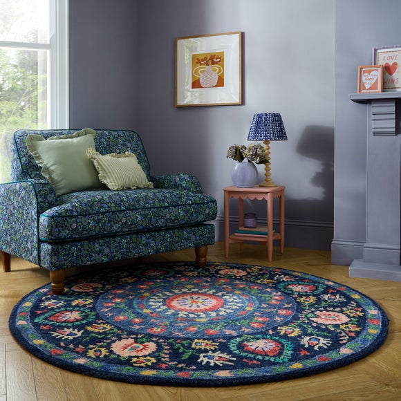 View Hani Floral Wool Round Rug View Hani Floral Wool Round Rug