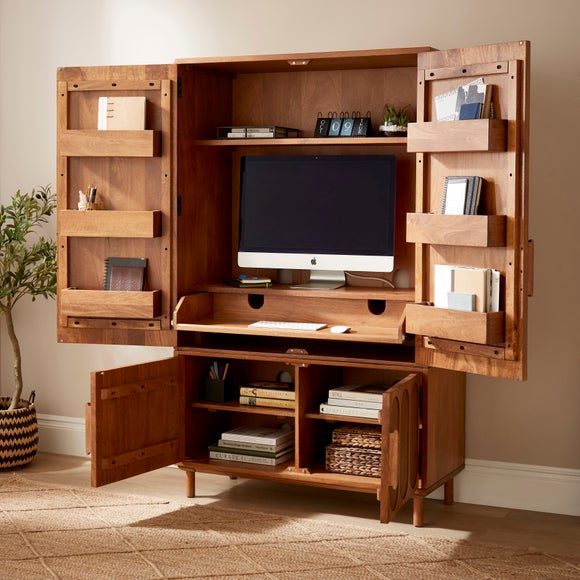Khari Hideaway Cabinet Desk, Mango Wood
