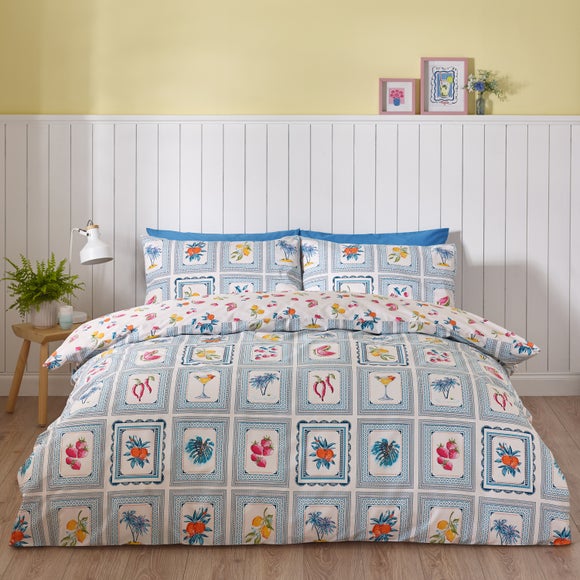 Catherine Lansfield Riviera Tiles Reversible Duvet Cover Pillowcase Set