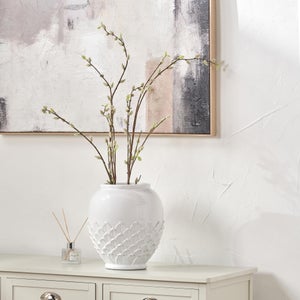 Willow White Leaf Detail Stoneware Vase