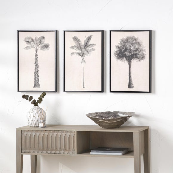 Set of 3 Monochrome Palm Print Framed Canvases | Dunelm