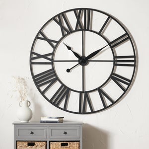 Large Industrial Black Skeleton Wall Clock