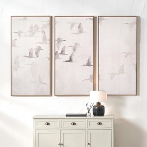Set Of 3 Birds Natural Framed Canvases
