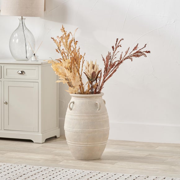 Grey Wash Fibrestone Decorative Vase with Handles