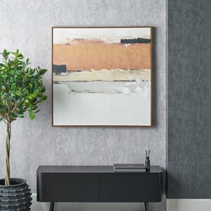White & Terracotta Abstract Oak Effect Framed Canvas