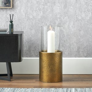 Metal & Glass Pedestal Hurricane Candle Holder