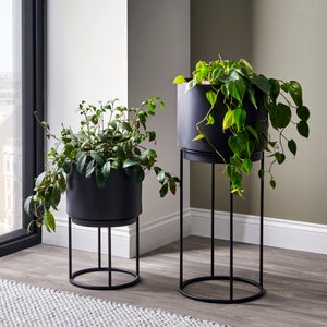 Set Of 2 Round Graphite Metal Plant Stands