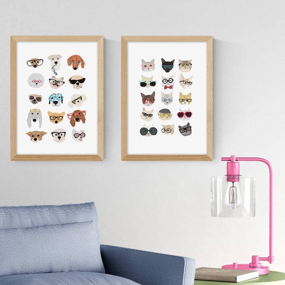 East End Prints Set of 2 Cats and Dogs in Glasses Prints