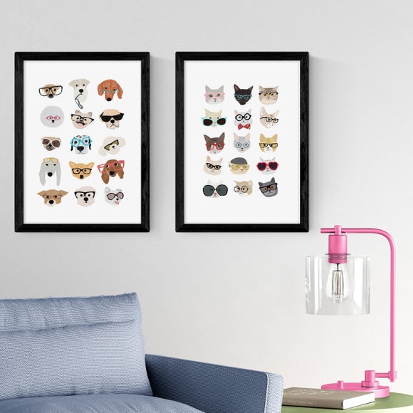 East End Prints Set of 2 Cats and Dogs in Glasses Prints