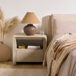 Romy Wide 1 Drawer Bedside Table- Mango Wood