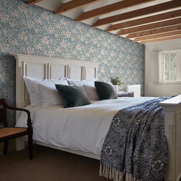 William Morris At Home Honeysuckle Dusk Blue Wallpaper