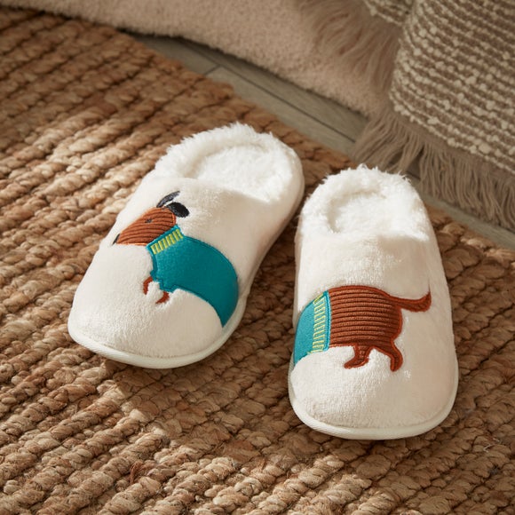 Sam the Sausage Dog Cream Slippers
