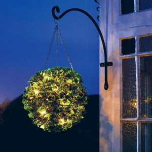 30cm Pre Lit Artificial Holly Topiary Ball