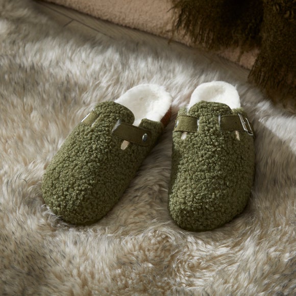 Ladies Borg Footbed Buckle Mules