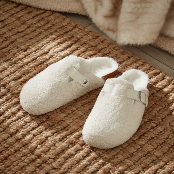 Ladies Borg Footbed Buckle Mules