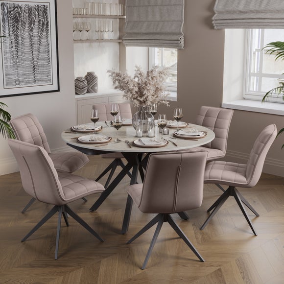 Indus Valley Camden 4 6 Seater Round Extendable Dining Table With 6 Aura Dining Chairs