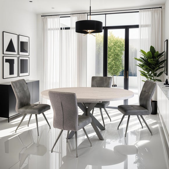 Click to view product details and reviews for Rimini Round To Oval 4 6 Seater Extendable Dining Table Grey.
