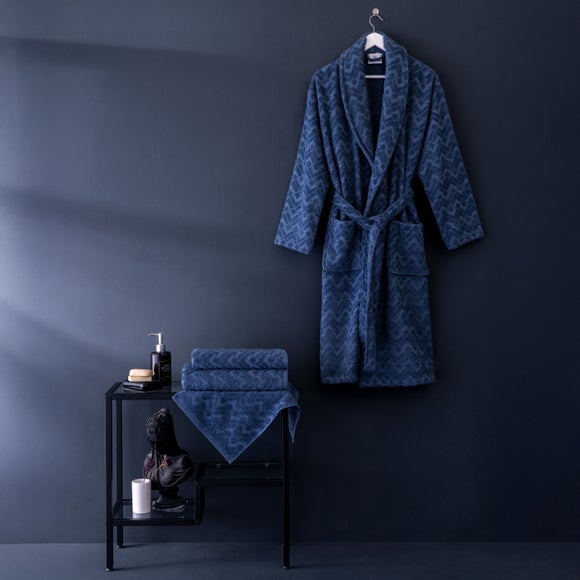 View Per La Casa Set Of 4 Denim Blue Levrona Jacquard Medium Bathrobe & Towels View Per La Casa Set Of 4 Denim Blue Levrona Jacquard Medium Bathrobe & Towels