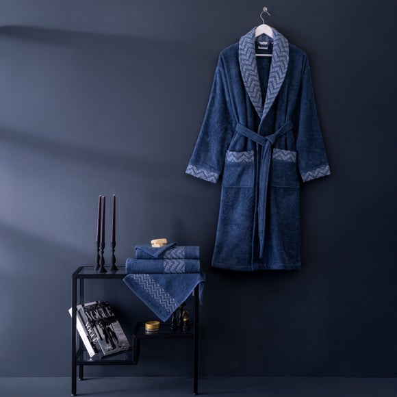 View Per La Casa Set Of 5 Denim Blue Rakka Jacquard Medium Bathrobe & Towels View Per La Casa Set Of 5 Denim Blue Rakka Jacquard Medium Bathrobe & Towels