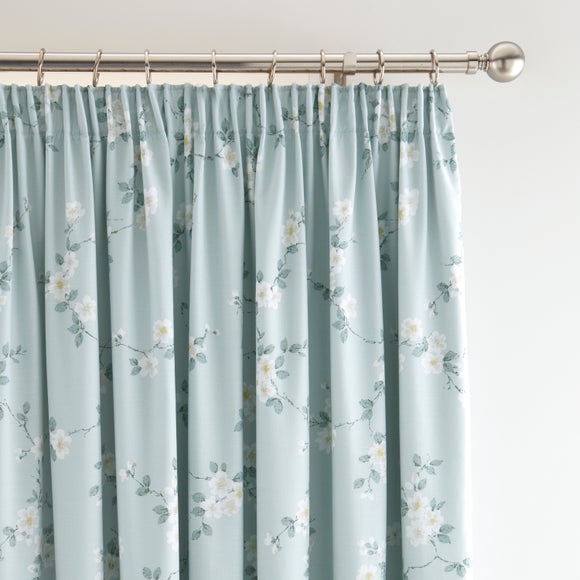 Edith Floral Polycotton Blackout Pencil Pleat Curtains