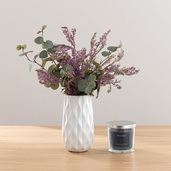 Click to view product details and reviews for Artificial Berry Eucalyptus Bouquet In Vase Sea Salt Candle Gift Set.