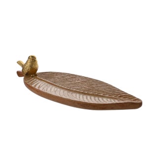 Hestia Wood Effect Trinket Dish With Gold Bird