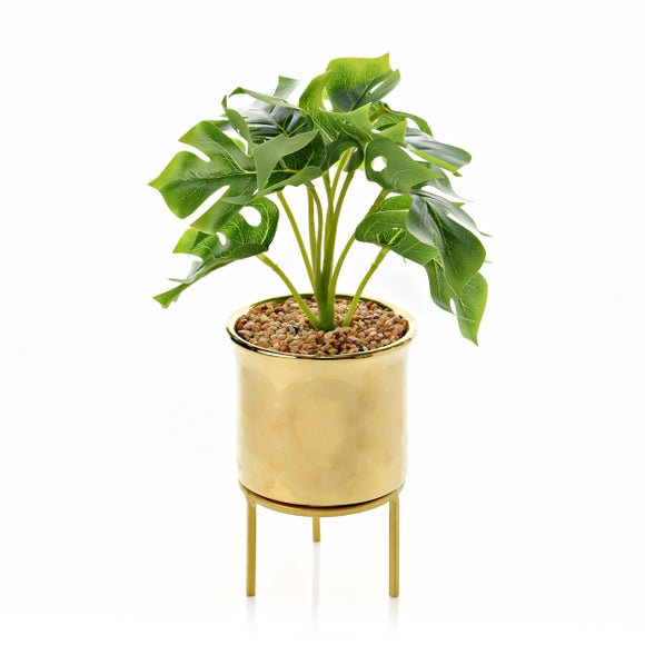 Hestia Artifical Monstera In Gold Footed Plant Pot