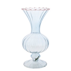 Hestia Ribbed Glass Pink Rimmed Vase