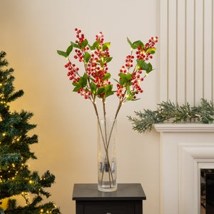 Set Of 3 Artificial Pre-lit Berry Stems