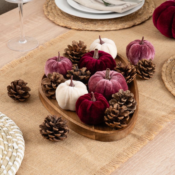 Set of Decorative Velvet Pumpkins and Pinecones