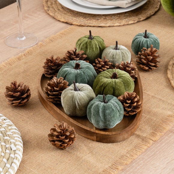 Set of Decorative Velvet Pumpkins and Pinecones