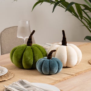 Set Of 3 Velvet Plush Pumpkins