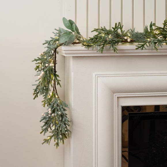 150cm Artificial Frosted Light Up Garland with Lambs Ear