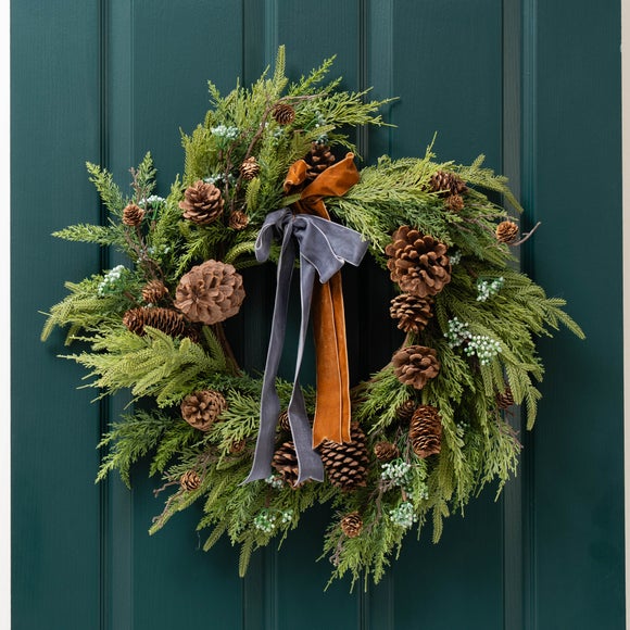 Artificial Real Touch Wreath with Metallic Ribbons