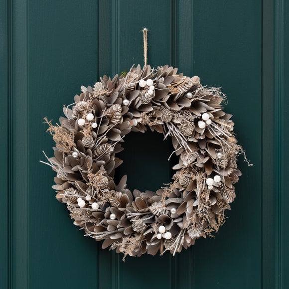 Click to view product details and reviews for Artificial Silver Wood Shave Wreath.