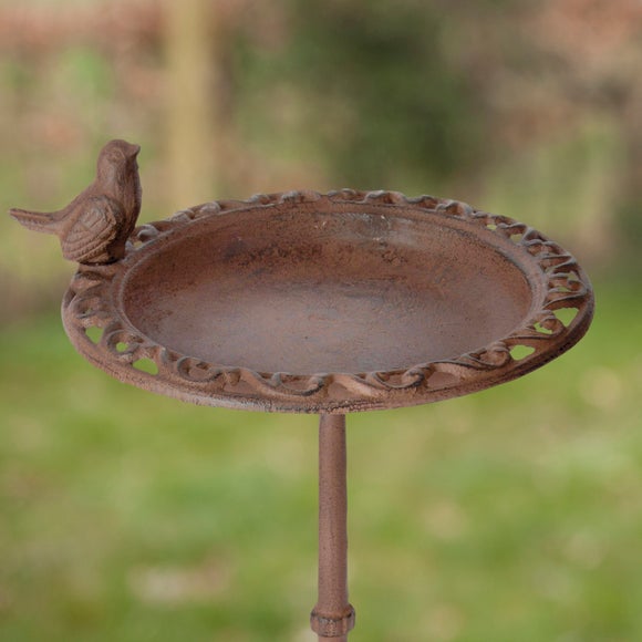 Fallen Fruits Standing Cast Iron Bird Bath With Bird