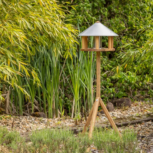 Click to view product details and reviews for Fallen Fruits Round Oak Bird Table With Zinc Roof.