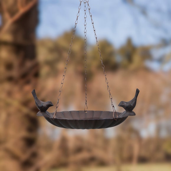 Fallen Fruits Hanging Cast Iron Bird Bath With 2 Birds