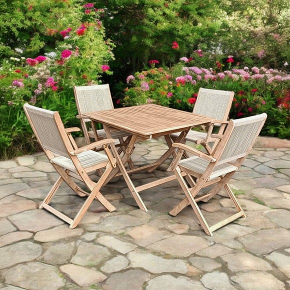 Amir London Square Folding Outdoor Dining Set With 2 Rope Chairs