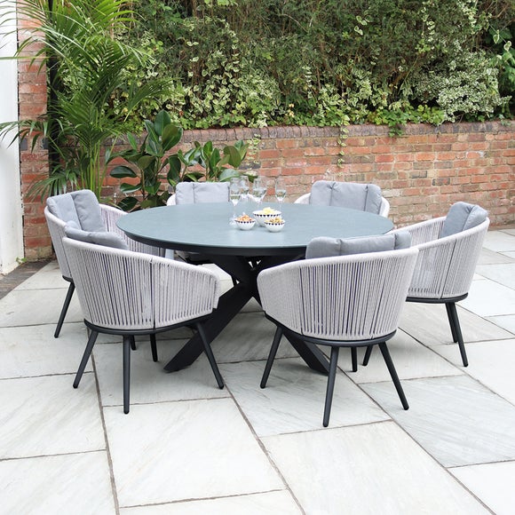 Amir Aspen Ceramic Top Outdoor Dining Table With 6 Chairs