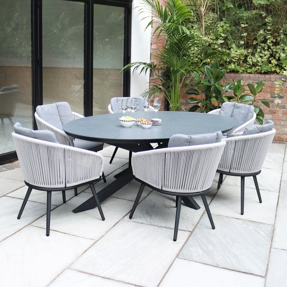 Amir Aspen Ceramic Top Outdoor Dining Table With 6 Rope Chairs