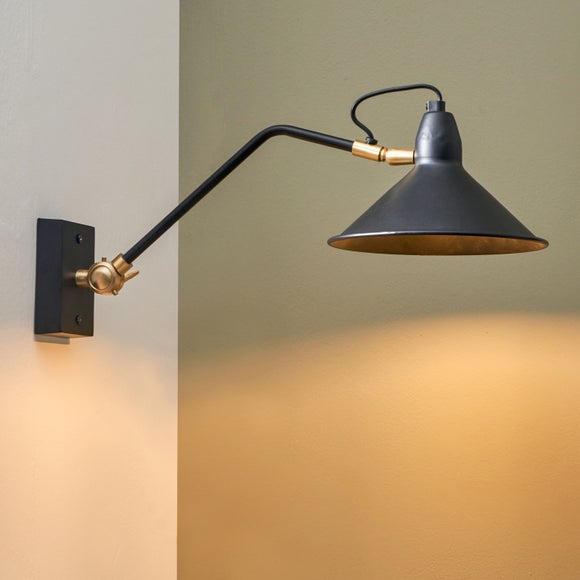 Return Canton Matt Black And Brass Metal Cone Wall Light
