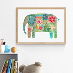 East End Prints Floral Elephant By Darcie Olley Print
