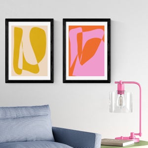 East End Prints Set Of 2 Yellow And Pink Abstract By Apricot And Birch Prints